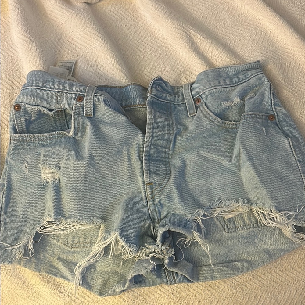 Levi's Blue Distressed Jean Shorts